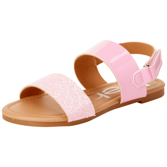 bebe Girls’ Sandal – Two Strapped Patent Leatherette Glitter Sandals (Toddler/Little Kid)