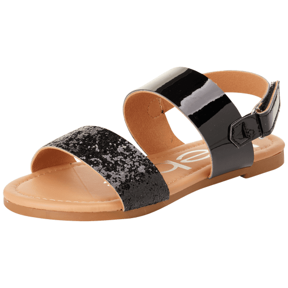 bebe Girls’ Sandal – Two Strapped Patent Leatherette Glitter Sandals (Toddler/Little Kid)