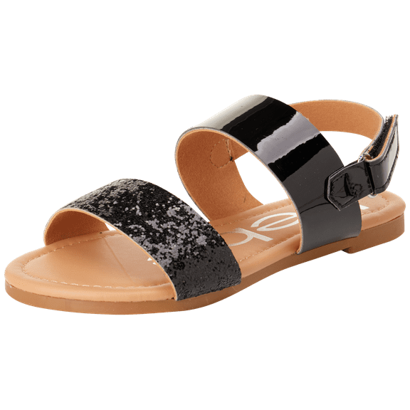 bebe Girls’ Sandal – Two Strapped Patent Leatherette Glitter Sandals (Toddler/Little Kid)