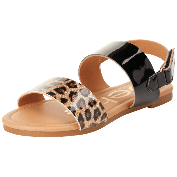 bebe Girls’ Sandal – Two Strapped Patent Leatherette Glitter Sandals (Toddler/Little Kid)