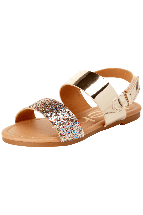 Girls’ Sandal – Two Strapped Patent Leatherette Glitter Sandals (Toddler/Little Kid)