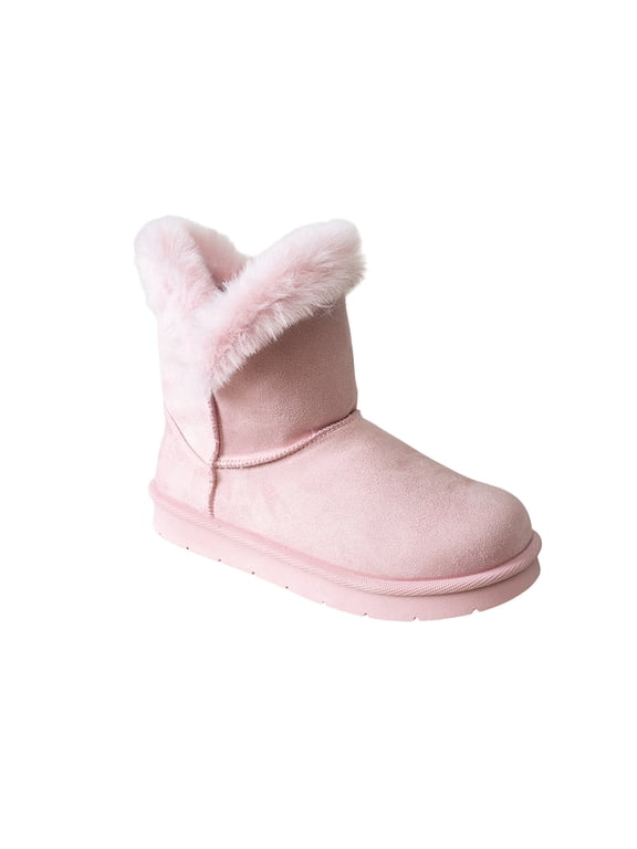 Girls’ Faux Fur Cuff Winter Boots, Cozy Pull-On Ankle Boots