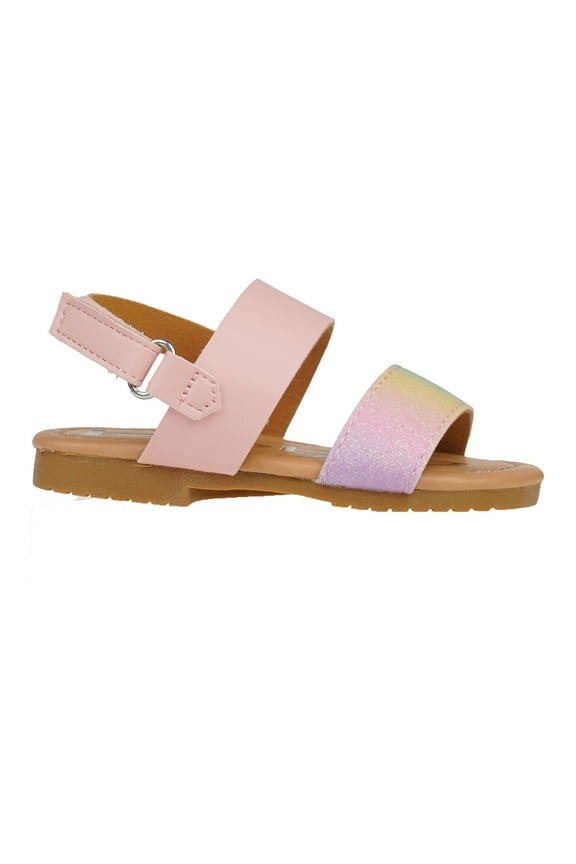 Leatherette Fashion Glitter Flat Sandals, Blush Multi (Toddler Girl's)