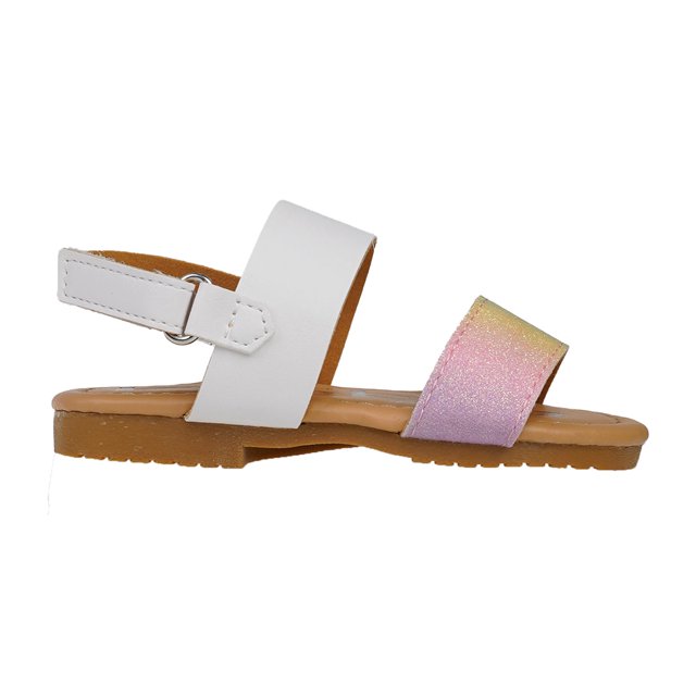 bebe Leatherette Fashion Glitter Flat Sandals, White Multi (Toddler