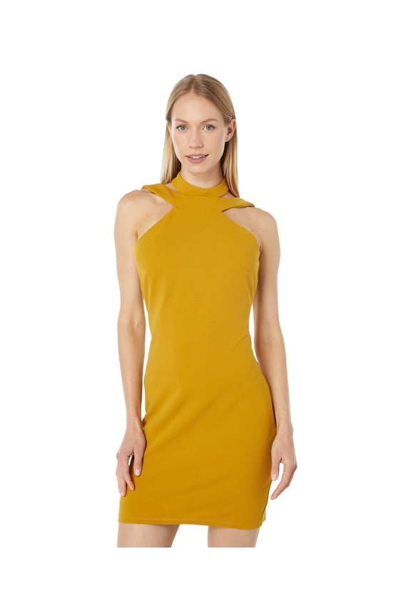 Mini Halterneck Bodycon Dress Gold SM