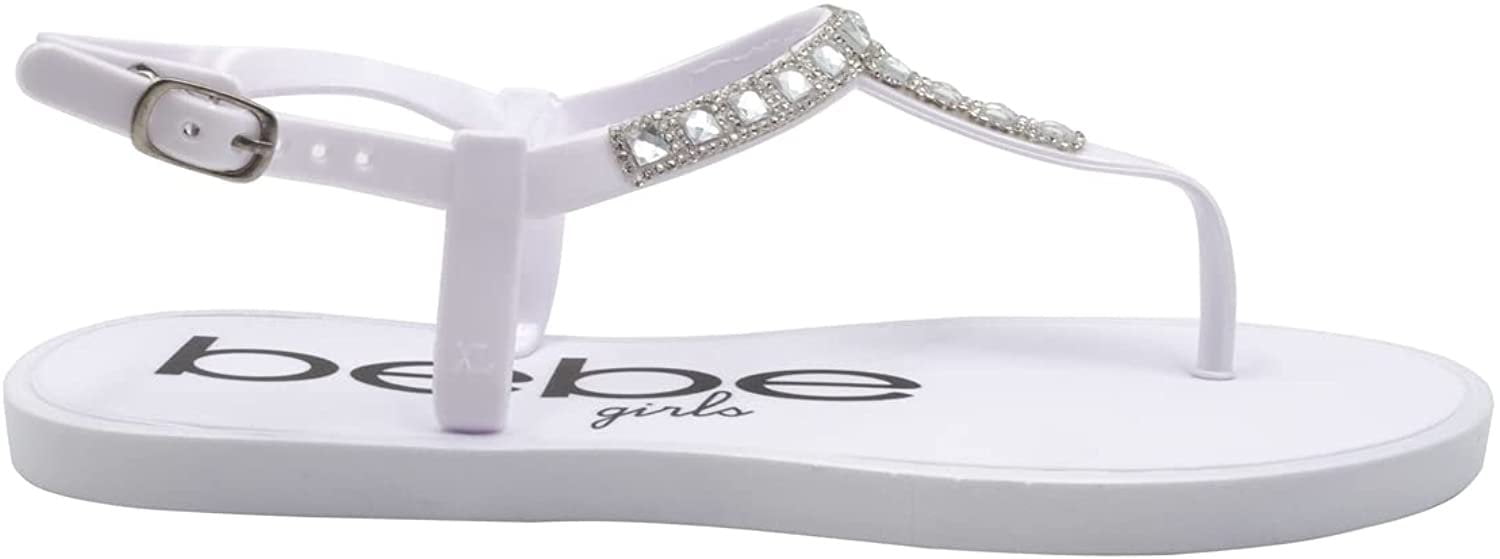 bebe PCU Sparkly Fashion T Strap Thong Sandals White Little Girls Big Girls Walmart