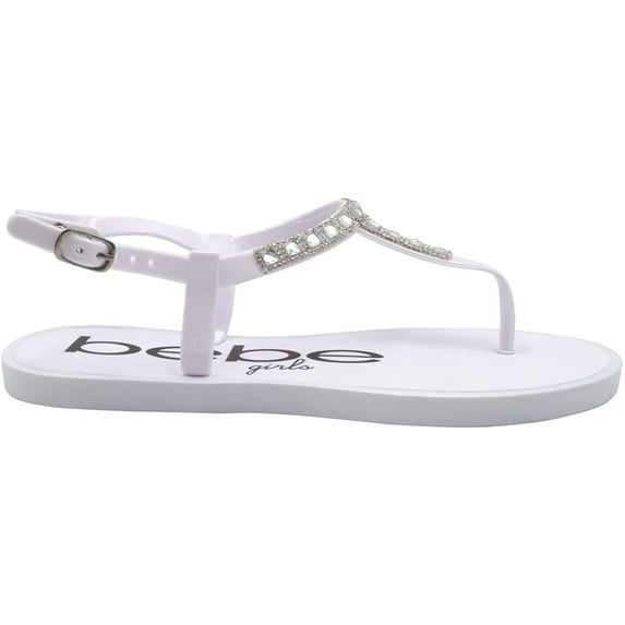 bebe PCU Sparkly Fashion T-Strap Thong Sandals, White (Little Girls & Big Girls)