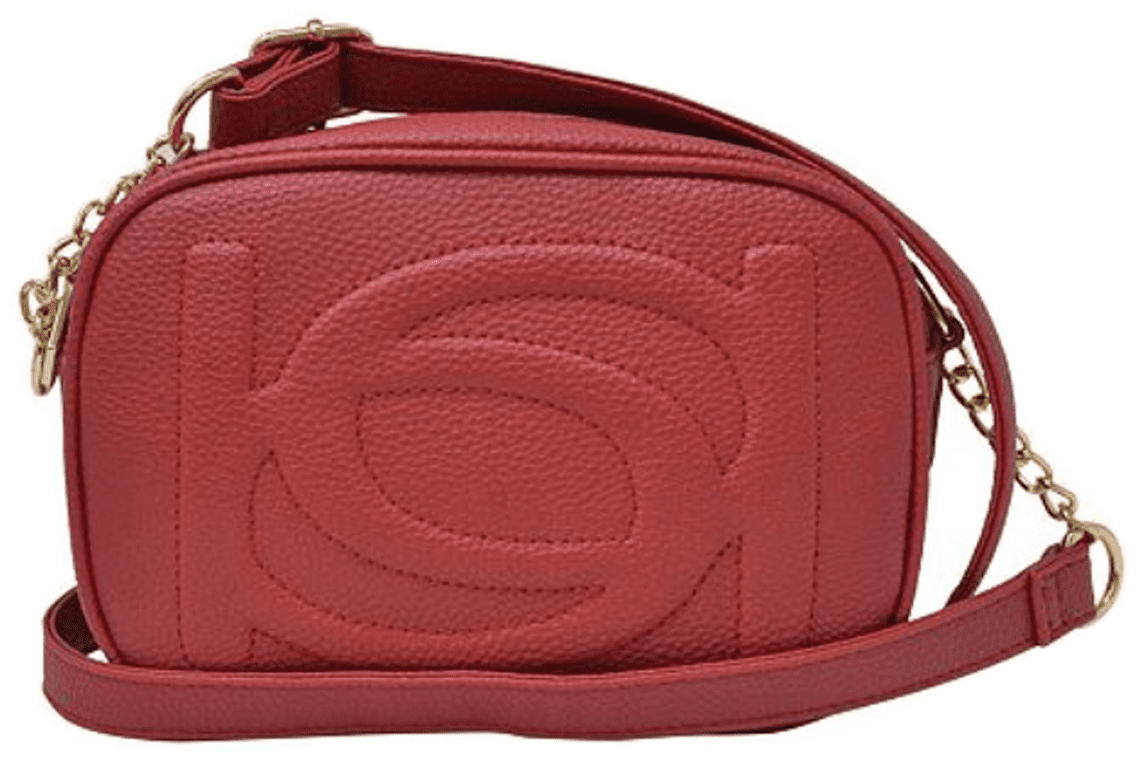 BEBE Poppy Crossbody Purse / Camera Bag, Pebble Texture, Bright Red, Adjustable Strap, Interior Pockets