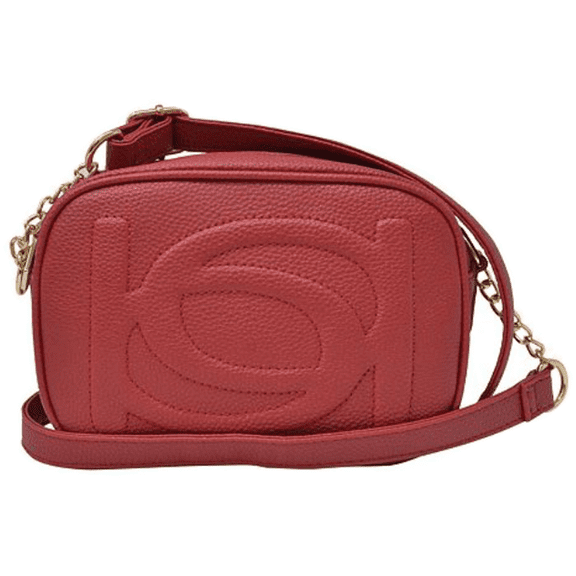 bebe Poppy Crossbody Purse / Camera Bag, Pebble Texture, Bright Red, Adjustable Strap, Interior Pockets