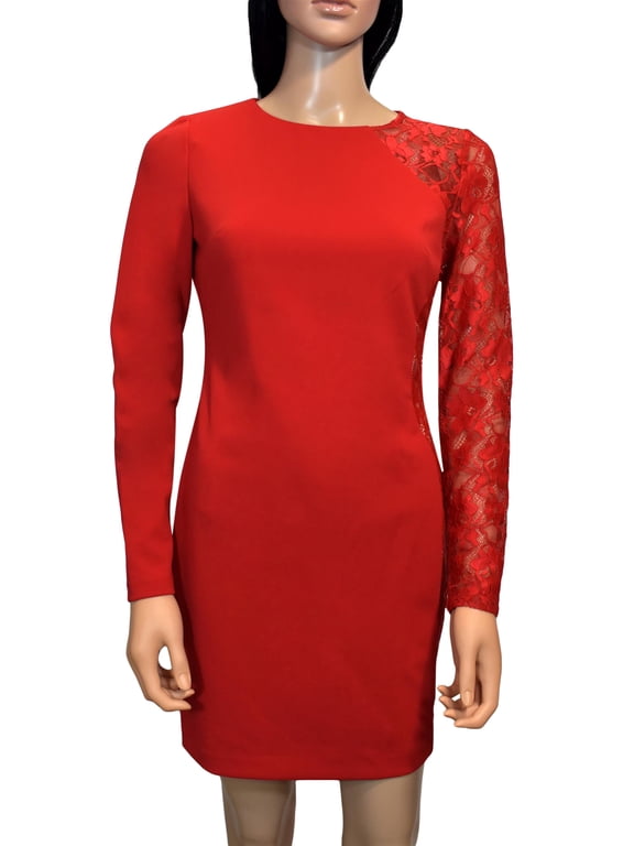 Red Lace Detailed Sheath Dress (2)