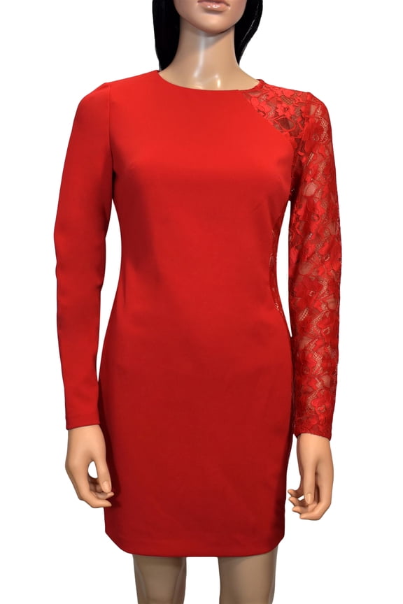Red Lace Detailed Sheath Dress (4)