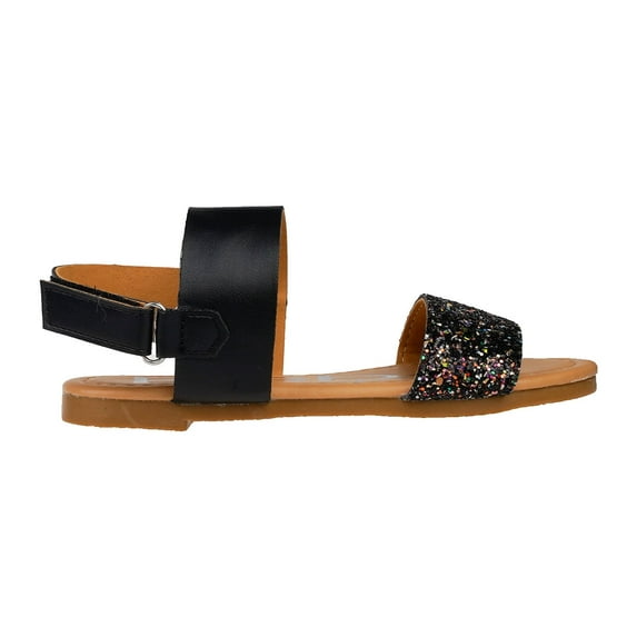bebe Sparkly Leatherette Flat Strap Sandals, Black (Girls')