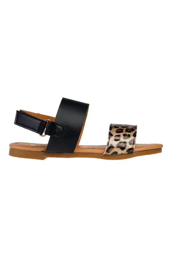 Sparkly Leatherette Flat Strap Sandals, Black Multi (Girls')