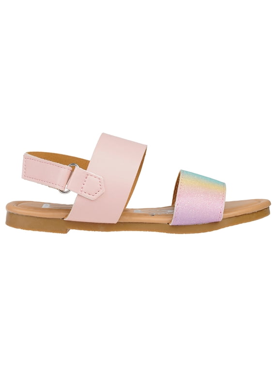 Sparkly Leatherette Flat Strap Sandals, Blush Multi (Girls')