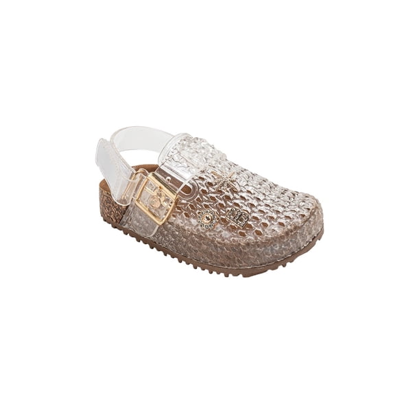 bebe Toddler Girl's Footbed Jelly Clogs – Slip-On Summer Shoes with Buckle Strap and Charm Accents