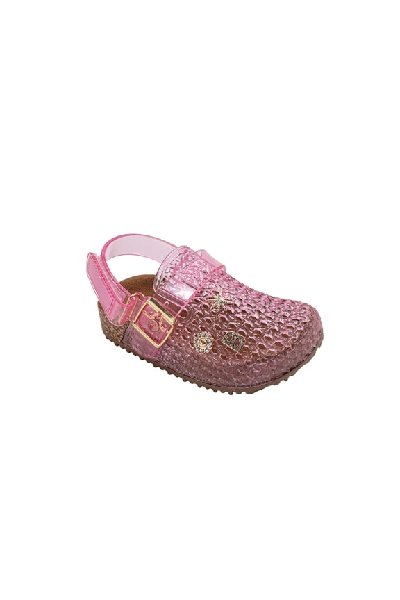 Toddler Girl's Footbed Jelly Clogs – Slip-On Summer Shoes with Buckle Strap and Charm Accents
