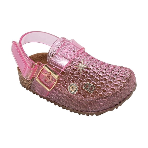 bebe Toddler Girl's Footbed Jelly Clogs – Slip-On Summer Shoes with Buckle Strap and Charm Accents