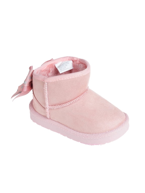 Toddler Girl's Lightweight Winter Boot with Slanted Top Line and Bow, Blush, Size 5