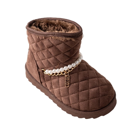 bebe Girls' Quilted Winter Boots with Pearl Chain – Cozy Faux Fur Lined Boots for Toddler/Little Kid/Big Kid