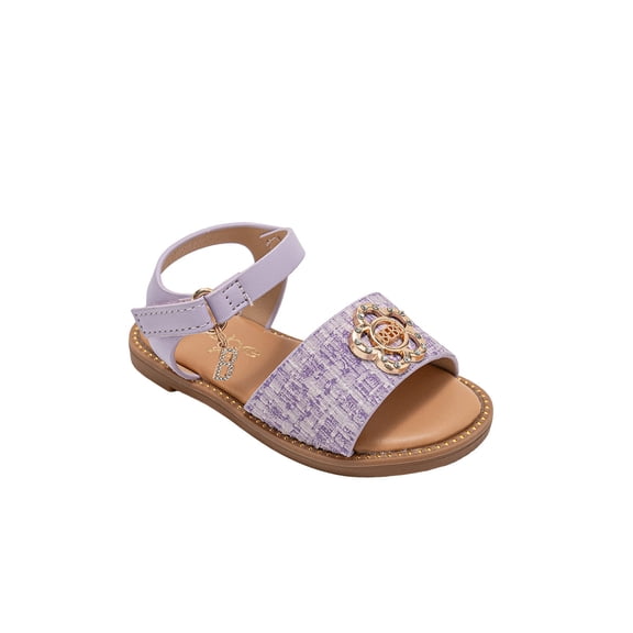 bebe Toddler Girl's Sandal - Comfy Dressy Shoes with Flower Medallion and Hanging Charm