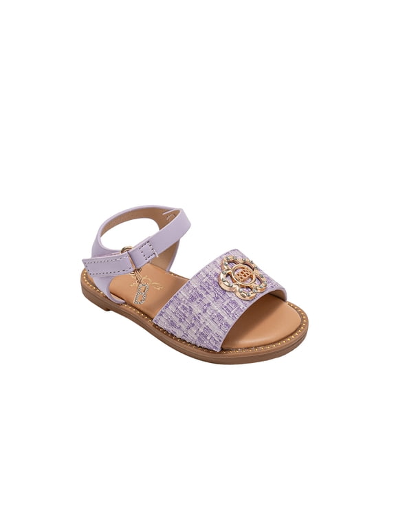 Toddler Girl's Sandal - Comfy Dressy Shoes with Flower Medallion and Hanging Charm