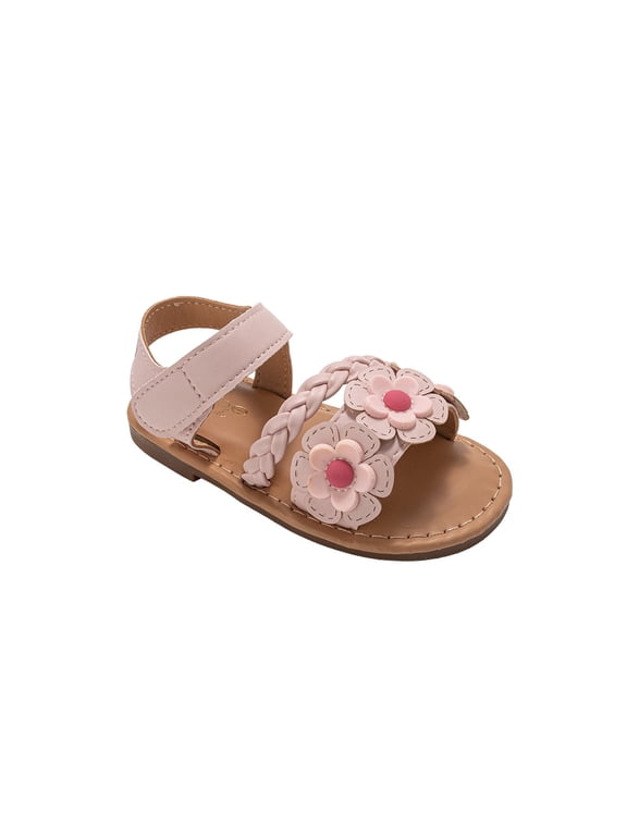 Toddler Girl's Sandals – Fashion Flat Sandals, Cute Summer Shoes for Little Girls with Flower and Braided Strap