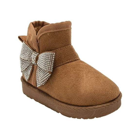 bebe Toddler Girl's Winter Boots – Cozy Microsuede Boots with Rhinestone Bow, Fashion Boots for Toddlers, Slip-On Cold Weather Boots