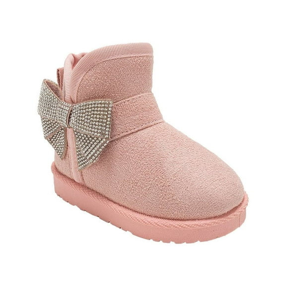 bebe Toddler Girl's Winter Boots – Cozy Microsuede Boots with Rhinestone Bow, Fashion Boots for Toddlers, Slip-On Cold Weather Boots