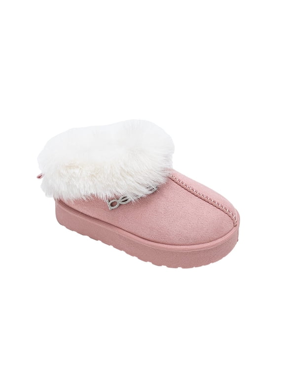 Toddler Girls' Platform Boots – Microsuede Bootie with Faux Fur, Comfy Platform Shoes for Toddlers