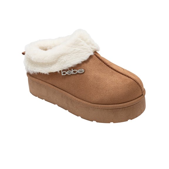 bebe Women's Platform Ankle Boots – Cozy Faux Fur Lined Slip-On Booties, Indoor and Outdoor Shoes for Winter