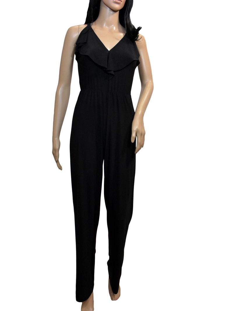 Bebe Women's Ruffle Cross Back Jumpsuit, Black, 2
