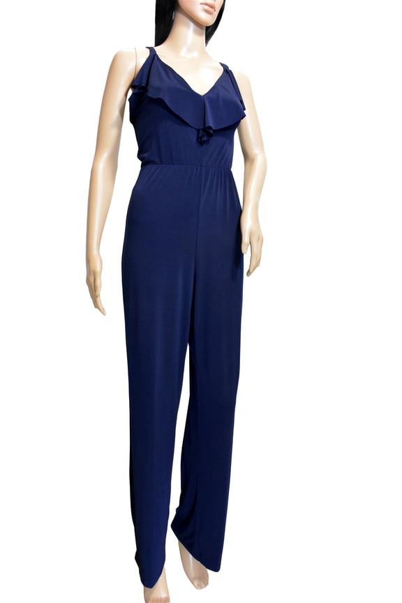 Women's Ruffle Cross Back Jumpsuit, Navy, 14