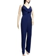 thumbnail image 1 of bebe Women's Ruffle Cross Back Jumpsuit, Navy, 6, 1 of 1