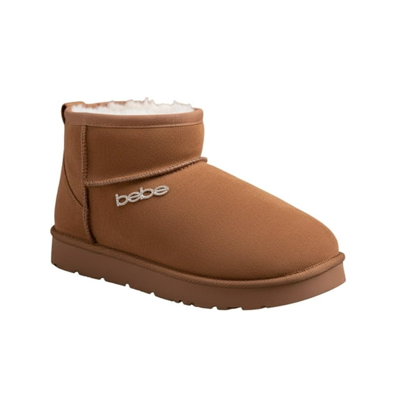 bebe Women's Winter Ankle Boots – Cozy Faux Fur Lined Slip-On Booties, Warm Suede-Style Winter Boots