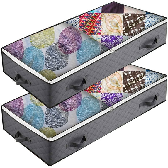 Under bed Storage Bags, 2 Pack Underbed Storage Containers with Reinforced Handles, Large Capacity Breathable Non-woven Under the Bed Storage Bins for Blanket, Pillows, Comforters and Quilts