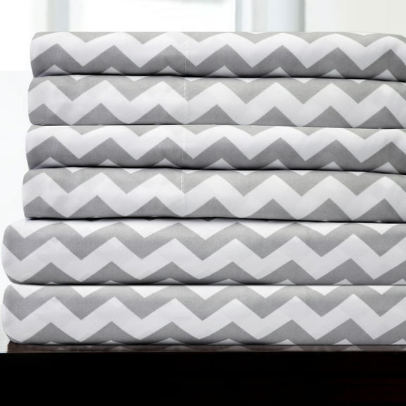 bed bath n more 6 Piece Chevron Stripe Print Bedroom Bed Sheet Set- Grey Twin