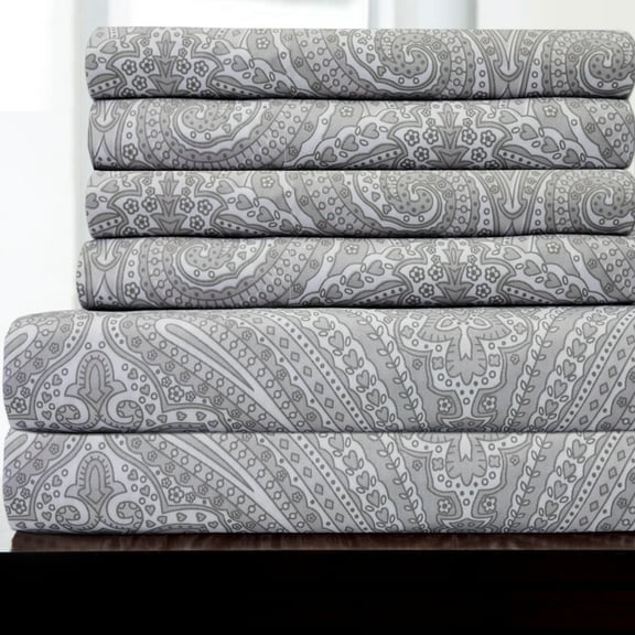 Sweet Home Collection Paisley 6 Piece Printed Sheet Set, Deluxe Ultra Soft 1500 Series, Double Brushed Microfiber Twin