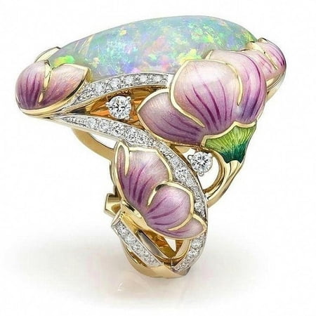 bedazzledbijou Oval Cut Lavender Fuchsia Floral Band Rings, 18K Solid Gold