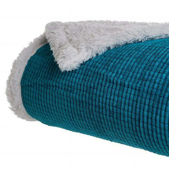 bedford home plush corduroy sherpa throw blanket, blue