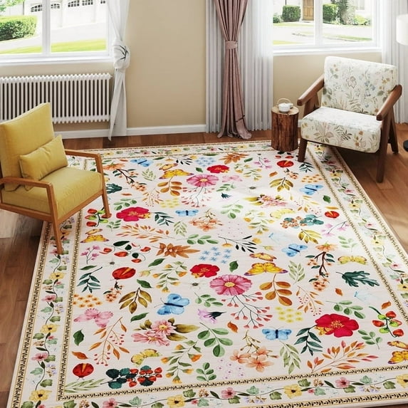 bedroom rug Machine washable 5x7 Area Rugs Washble Rug Stain Resistant Anti Slip Backing Rugs for Livingroom entryway Vintage Home Decor Area Rug Father's Day Easter Easter Gifts Rugs