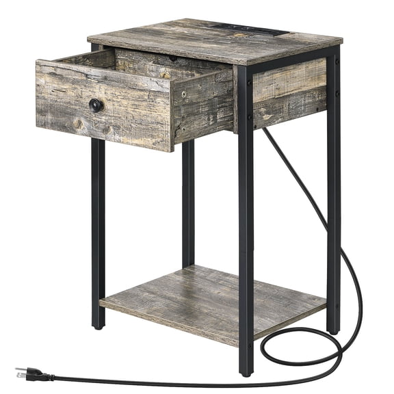 bedside table with charging station and USB interface bedside table with drawers and storage shelves 2-tier end table
