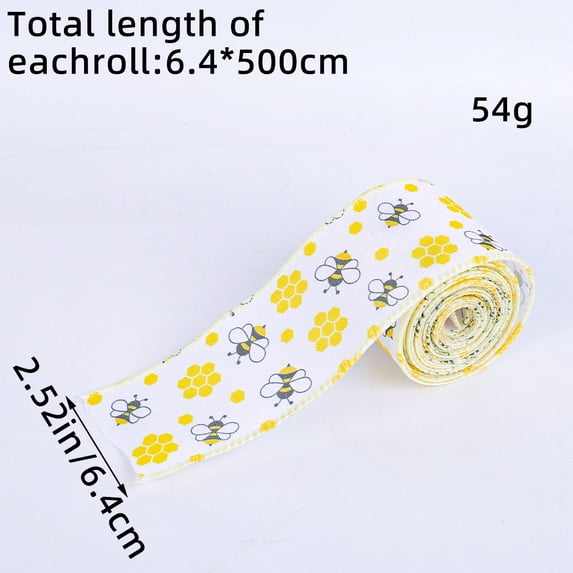 bee ribbon Decorative Craft Ribbon Bee Print Decorative Ribbon 2.5" Wide, Woven Gift Wrap Floral Craft Ribbon, DIY Wedding Party Trim (17ft) A