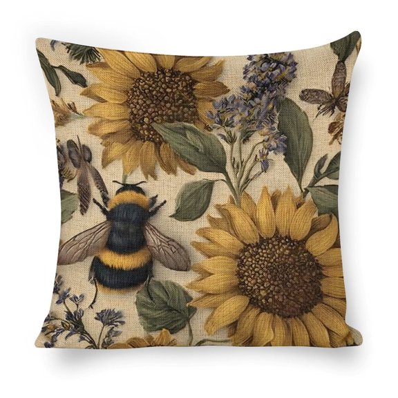 bee sunflower Linen toss pillowcase decoration pillowcase gifting preferred 20x20 inch cushion cover sofa pillowcase sofa bedroom living room car