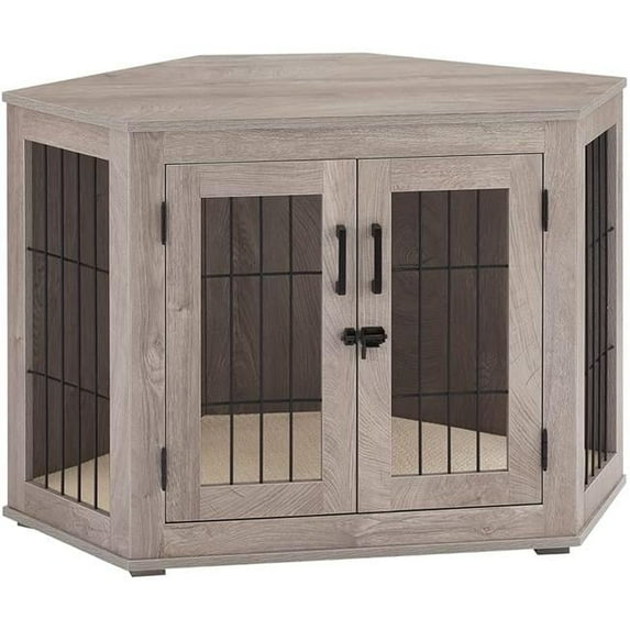 beeNbkks EV1049 Medium Corner Dog Crate Double Doors - Weathered Grey