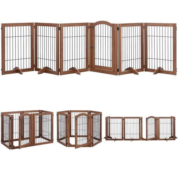 beeNbkks Extra Wide Pet Gate, 6 Panels Freestanding 6-Panel,Walnut - Walnut