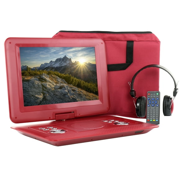 beeFree 14.1 in. Portable DVD Player with Swivel TFT-LCD Screen & USB & SD, AV & HDMI Inputs -RED