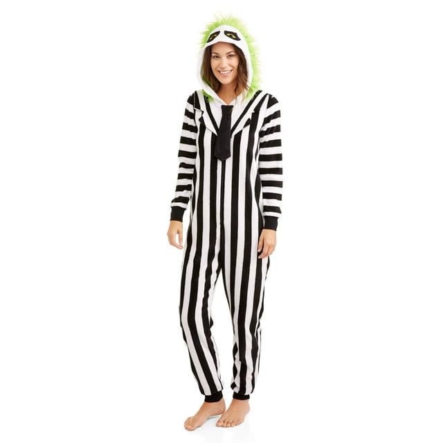 beetlejuice women's and women's plus licensed sleepwear adult one piece costume union suit pajama union suit pajama (xs-3x)