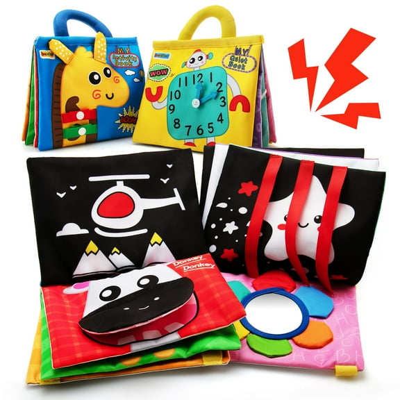 beetoy Baby Cloth Books 2PCS ,Early Educational Baby Toys 0 6 12 Months ,Soft Activity Baby Books, Soft Early Education Toys for Babies,Sensory Toys for Babies