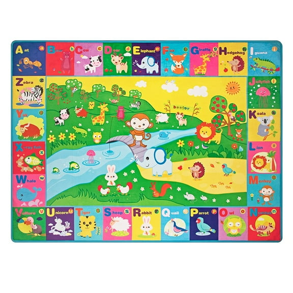 beetoy Baby Play Mats for Floor Crawling Mat Baby Play Rug Foldable Non-Slip Thick Plush Surface Animal Alphabet Play Mat for Baby (59 * 44 Inch, 6mm)