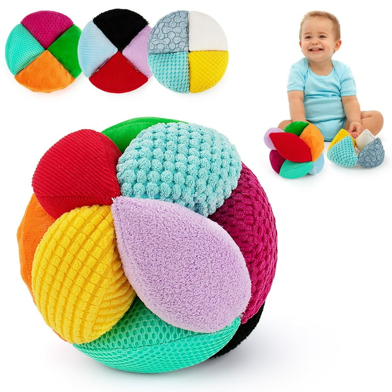 beetoy Baby Textured Ball Baby Fabric Plush Stuffed Ball Toys Developmental Bumpy Ball Toy Montessori Soft Ball Toys with 12 Textured Fabric for Babies 6 12 Months Walmart